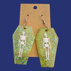 3/$20 Glow in the Dark Metallic Neon Resin Skelton Coffin Gasparilla Earrings